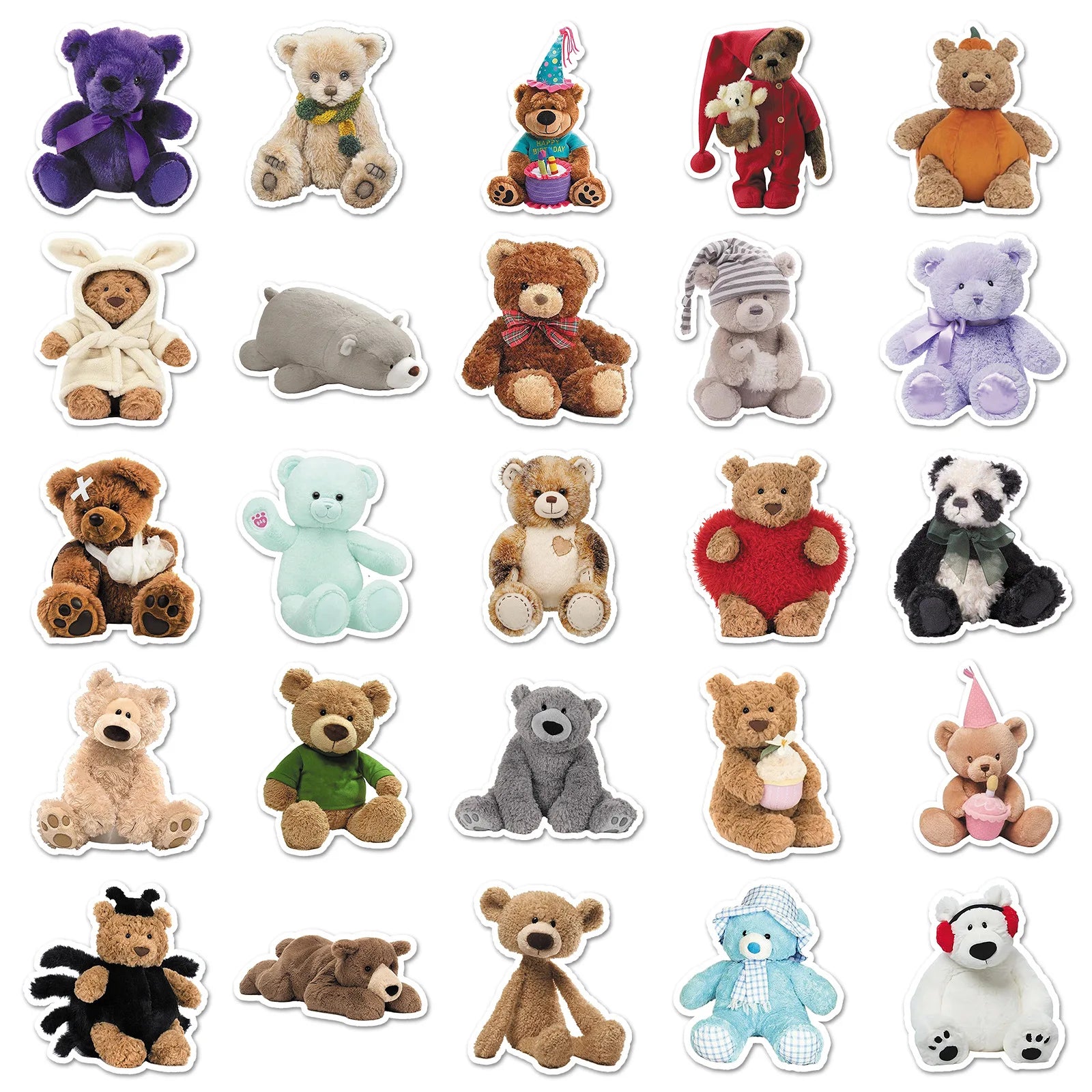 50/100PCS Cartoon Plush Toy Bear Stickers Cute Realistic Animal Waterproof Decoration Storage Box Phone Stickers