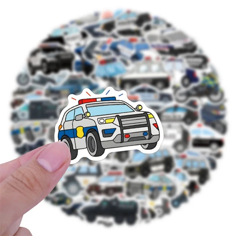 10/30/60PCS Kawaii Police Car PVC Sticky Stickers Aesthetic DIY Colored Phone Laptop Luggage Skateboard Graffiti Decals