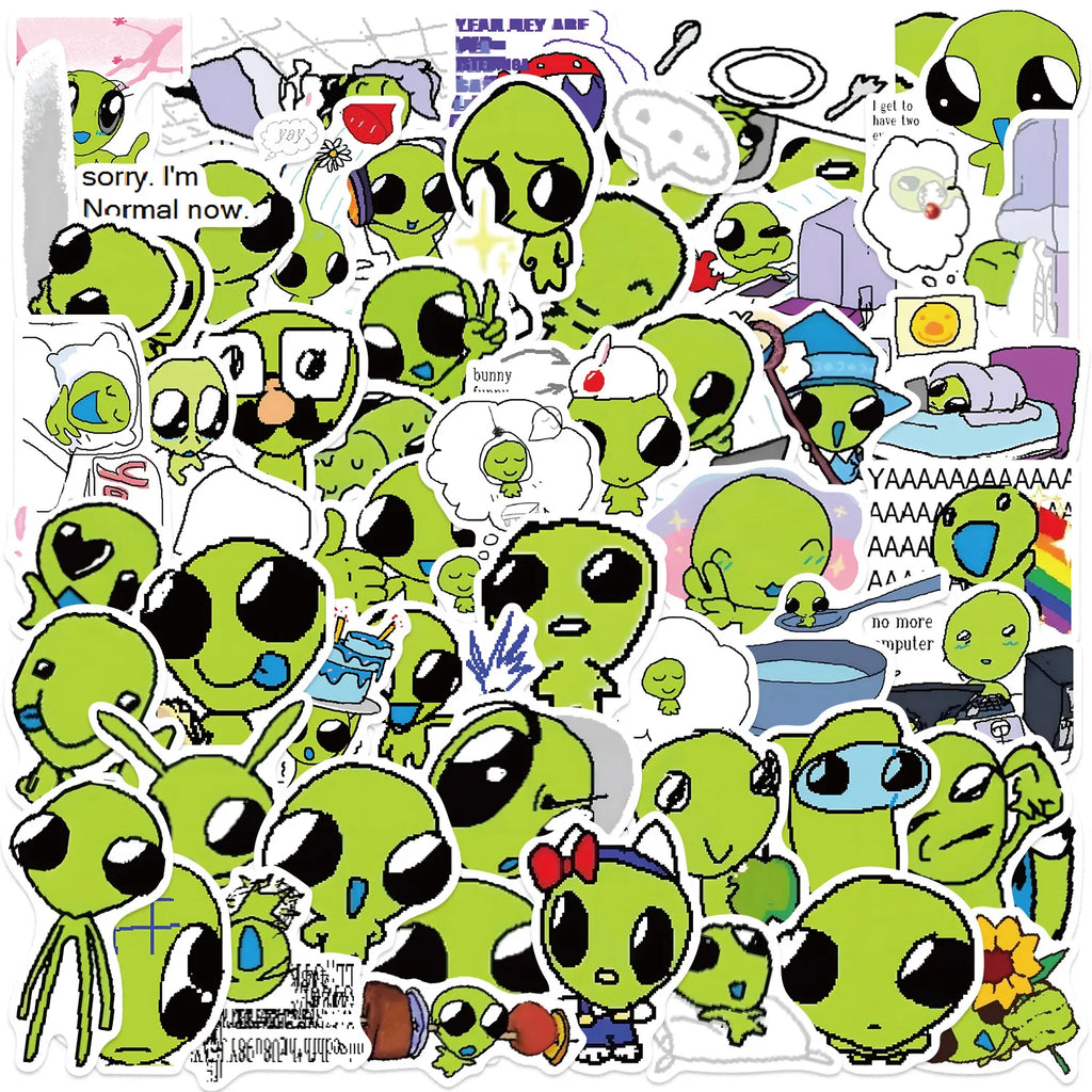 52Pcs Cute Cartoon Green Star Graffiti Stickers DIY for Luggage Notebook Waterproof Stationery Children Reward Stickers