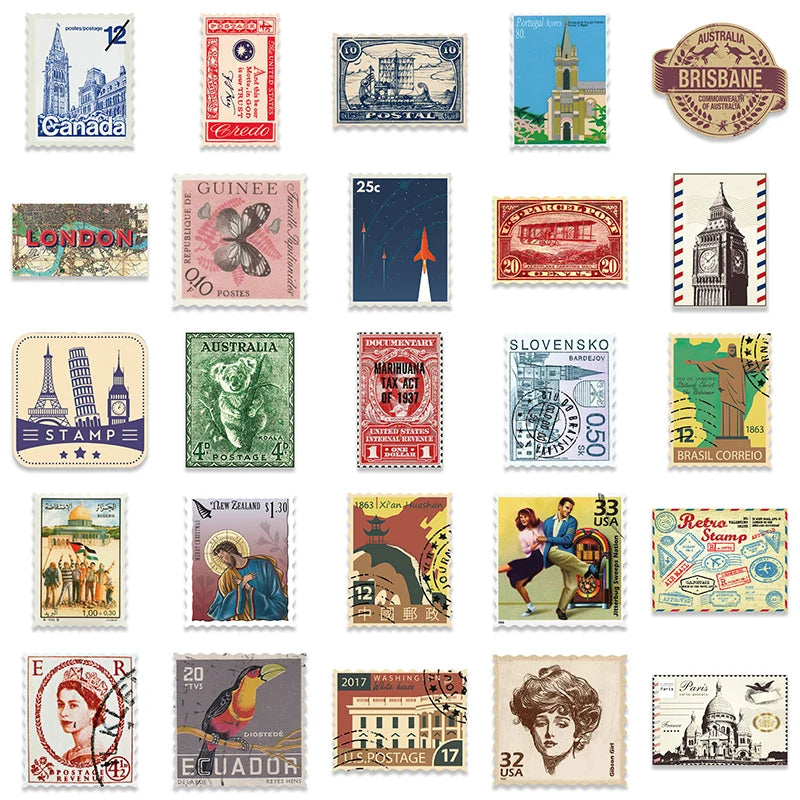 10/30/50PCS Vintage Travel Sticker Aesthetic Sketchbook for Kids PVC Decoration Scrapbooking Children's School Stationery Supply
