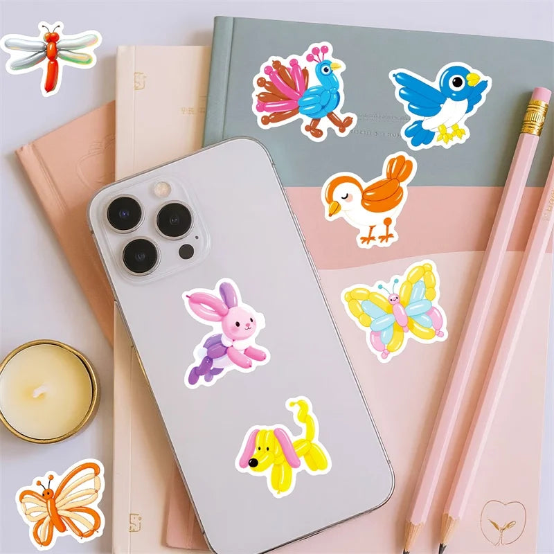10/30/56PCS Kawaii Balloon Animal PVC Sticky Sticker Aesthetic Children's DIY Decoration Scrapbooking School Supplies