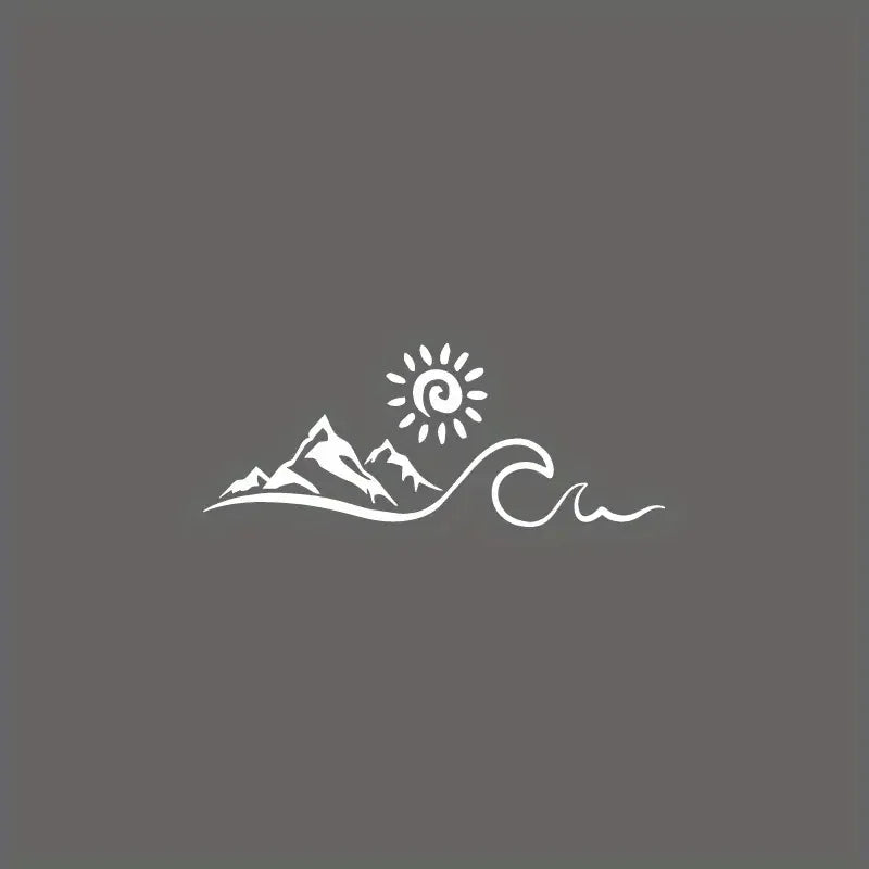 2D Flat, 2D Flat Car Sticker - White/Black/Gray/ Vinyl Mountain & Wave Window Decal with Black/White/Gray/ Sun/Moon/Star/Circle