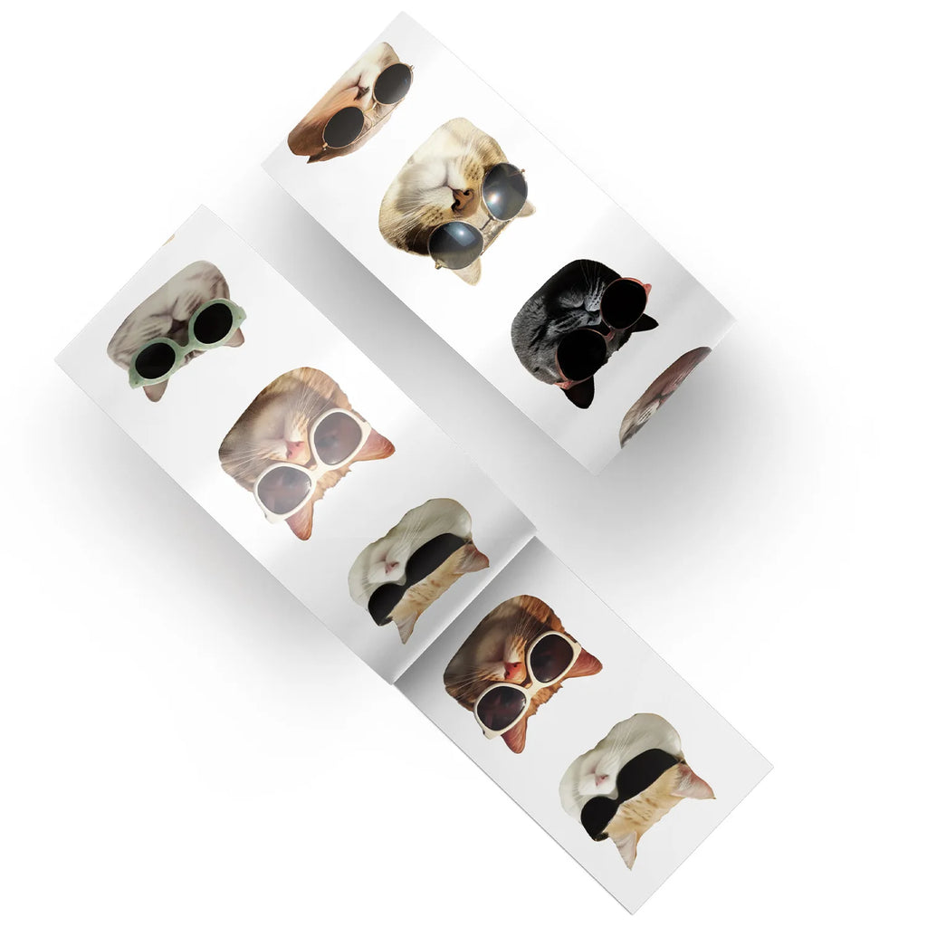 500PCS Roll Stickers Cute Cartoon Wearing Sunglasses Cat Head Decoration Reward Stationery Stickers for Children