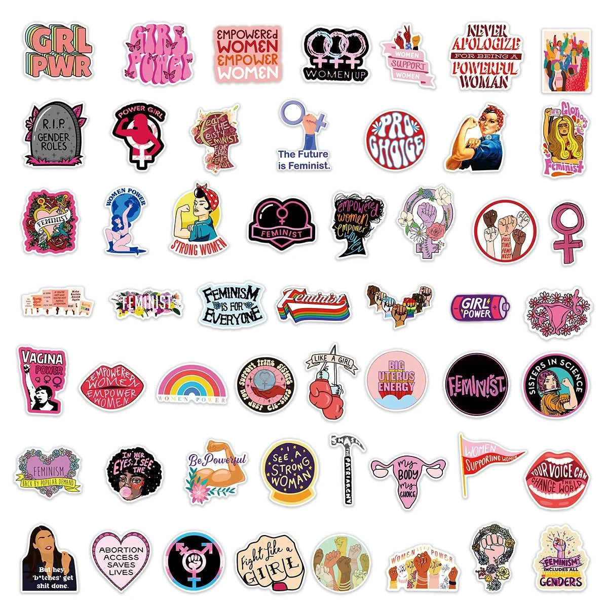 50/100PCS Women Theme Doodle Stickers, Unique Waterproof Decals for Notebook Helmet Fridge Phone Case Decor