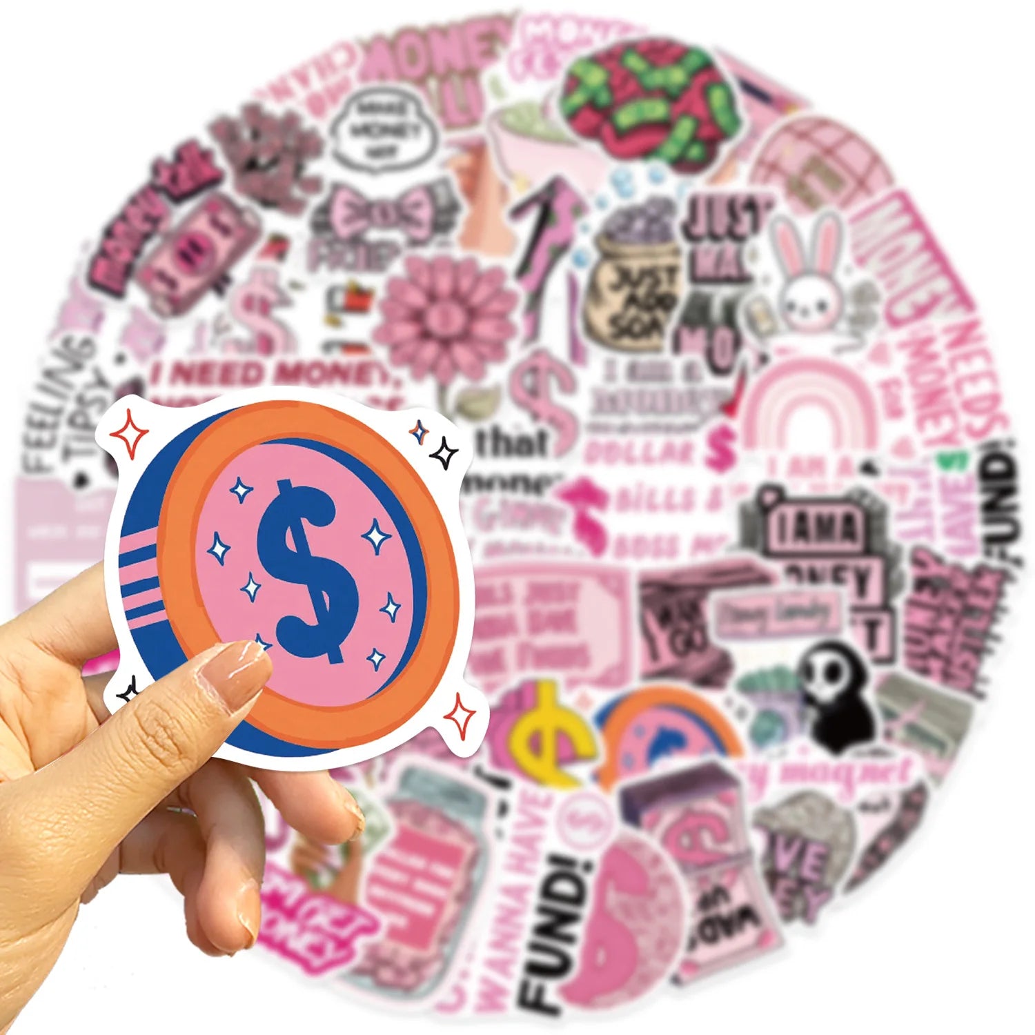 50/100PCS Cartoon Pink Coin Graffiti Stickers Decor Guitar Notebook Luggage DIY Waterproof Stationery Pen Holder Stickers