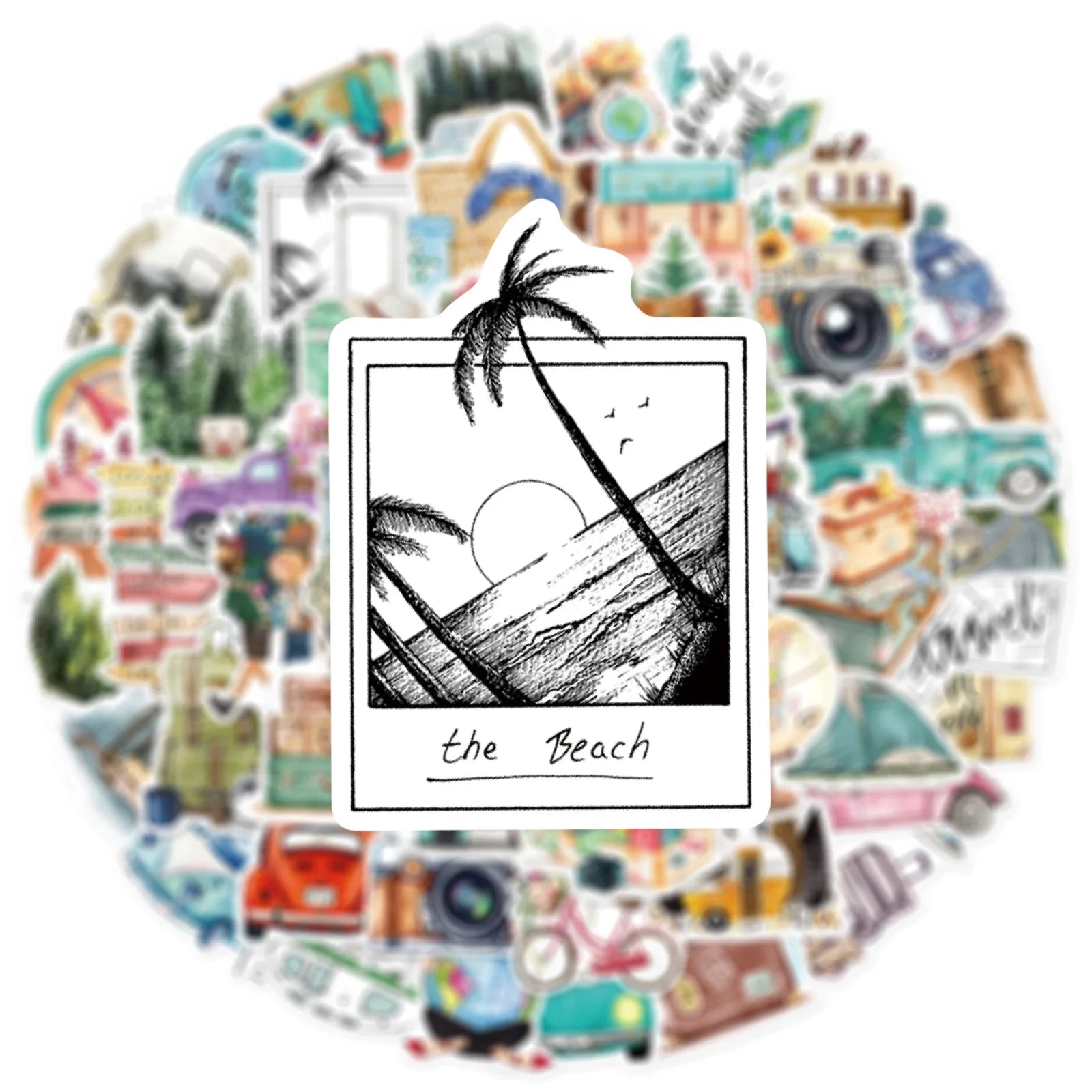 50-Pack Outdoor Travel Doodle Stickers Waterproof Decorative Stickers for Luggage Storage Boxes Water Cups Guitars Stationery