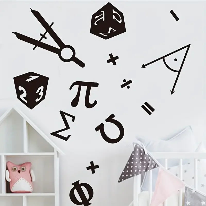 Black Creative Minimalist Math Symbol Wall Stickers - Removable PVC Decals for Bedroom, Living Room, Kitchen, Dining Room - Clas
