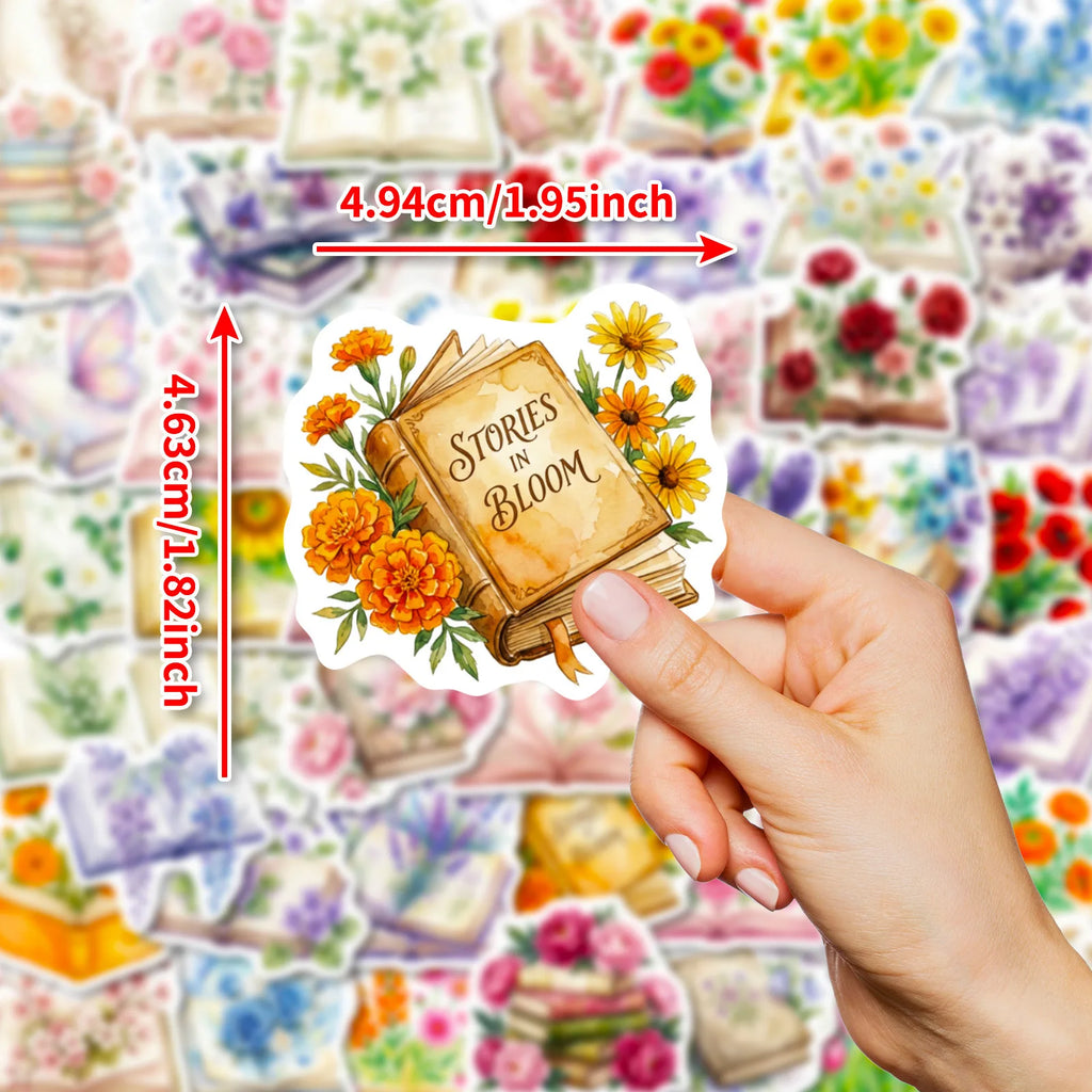 56-Pack Books & Flowers Waterproof Graffiti Stickers for Luggage Skateboards Journals And More