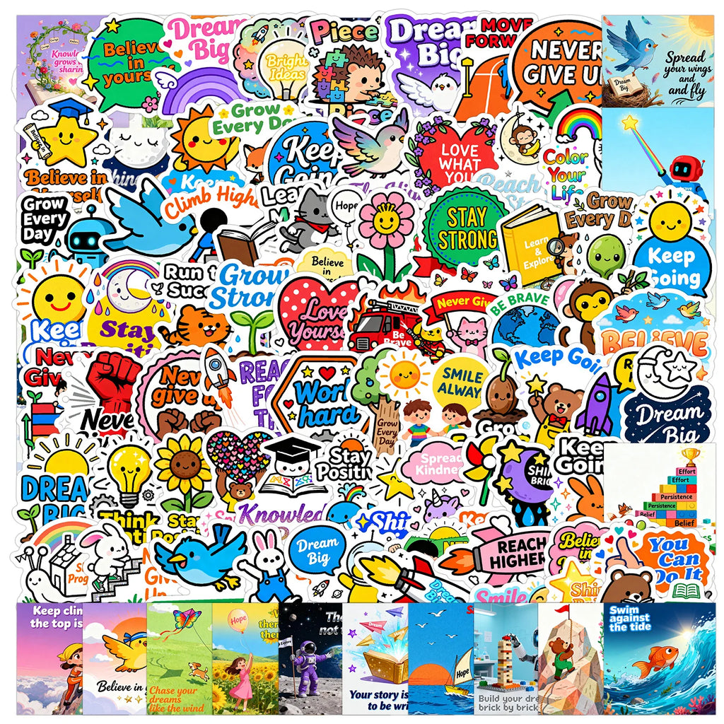50/100PCS Positive Phrase Graffiti Stickers Water Cup Mobile Waterproof Decoration Stationery Notebook Reward Incentive Stickers