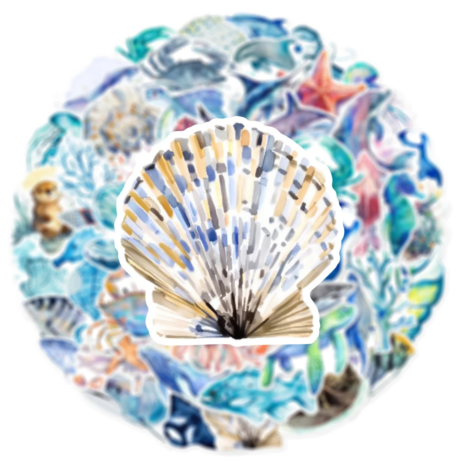 50pcs/pack New Hand Drawn Ocean Series Graffiti Stickers For Luggage Phone Guitar Water Cup Movable Stickers