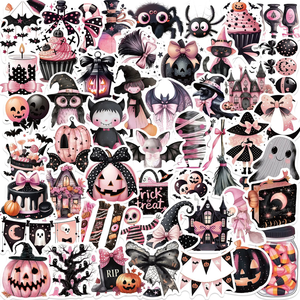 50/100PCS Cartoon Black Pink Halloween Graffiti Stickers Decorative Guitar Notebook Luggage DIY Waterproof