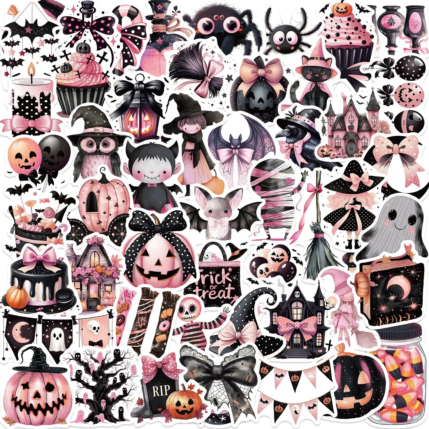 50/100PCS Cartoon Black Pink Halloween Graffiti Stickers Decorative Guitar Notebook Luggage DIY Waterproof