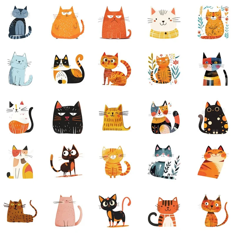 10/30/50PCS Cartoon Japanese Cat PVC Sticky Sticker Aesthetic Stationery DIY Decoration Scrapbooking School Supplies for Kids