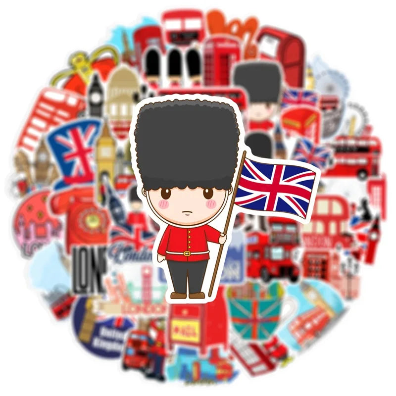 10/30/50PCS Red London Sticker Aesthetic PVC DIY Children's Korean Stationery School Supplies Decoration Scrapbooking for Kids