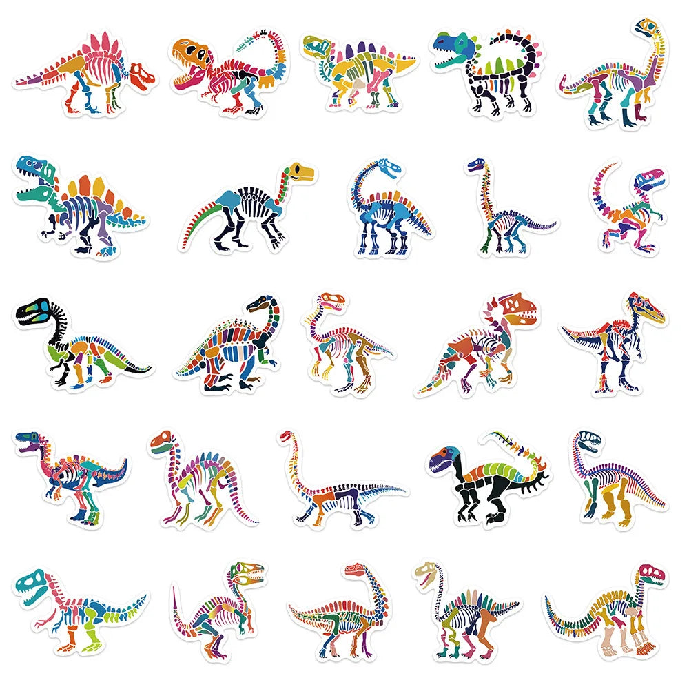 50PCS Colorful Dinosaur Dragon Bone Stickers Luggage Laptop Water Cup Stationery Stickers