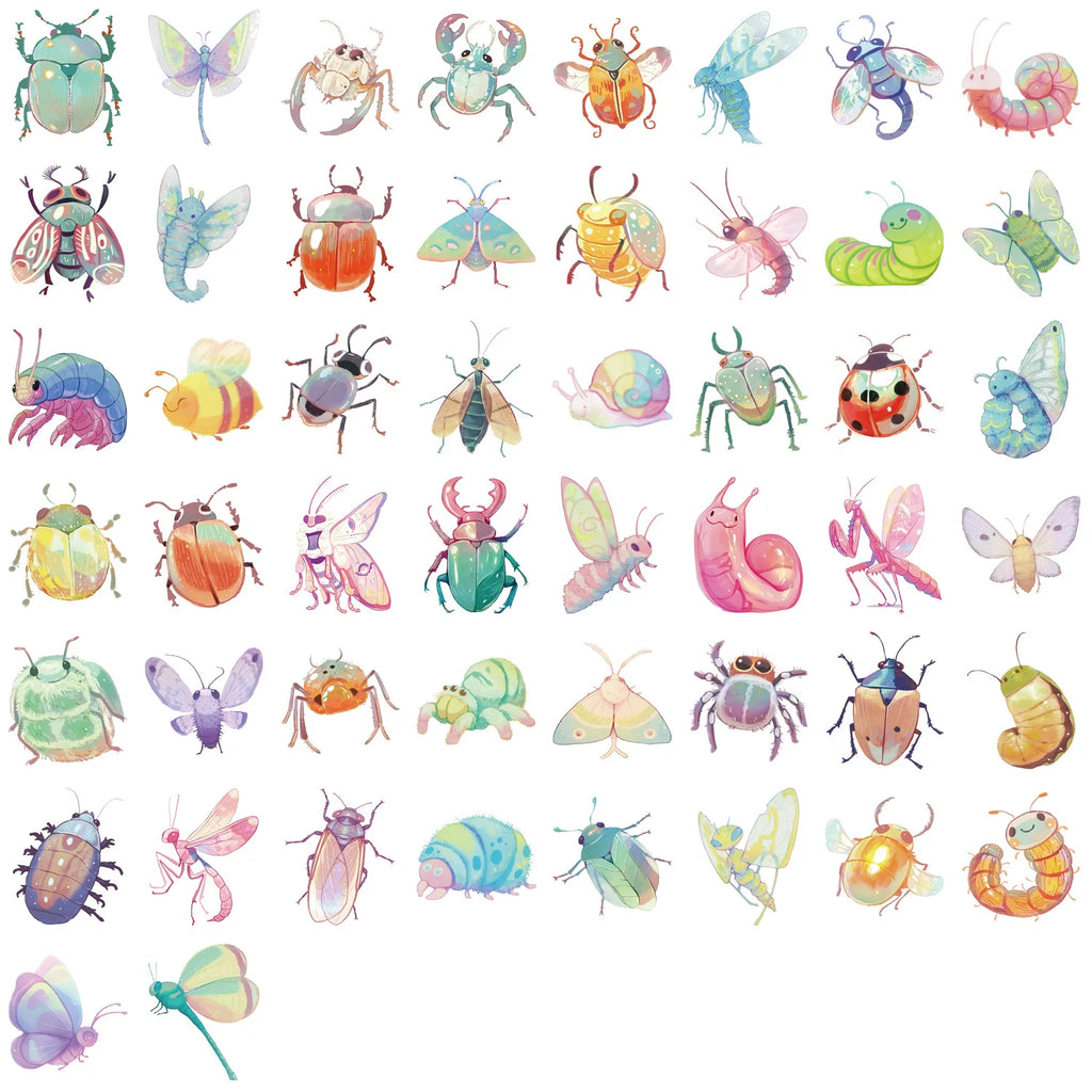 50/100PCS Waterproof Transparent PET Cartoon Candy Insect Stickers Decorative Guitar Notebook Stationery Stickers