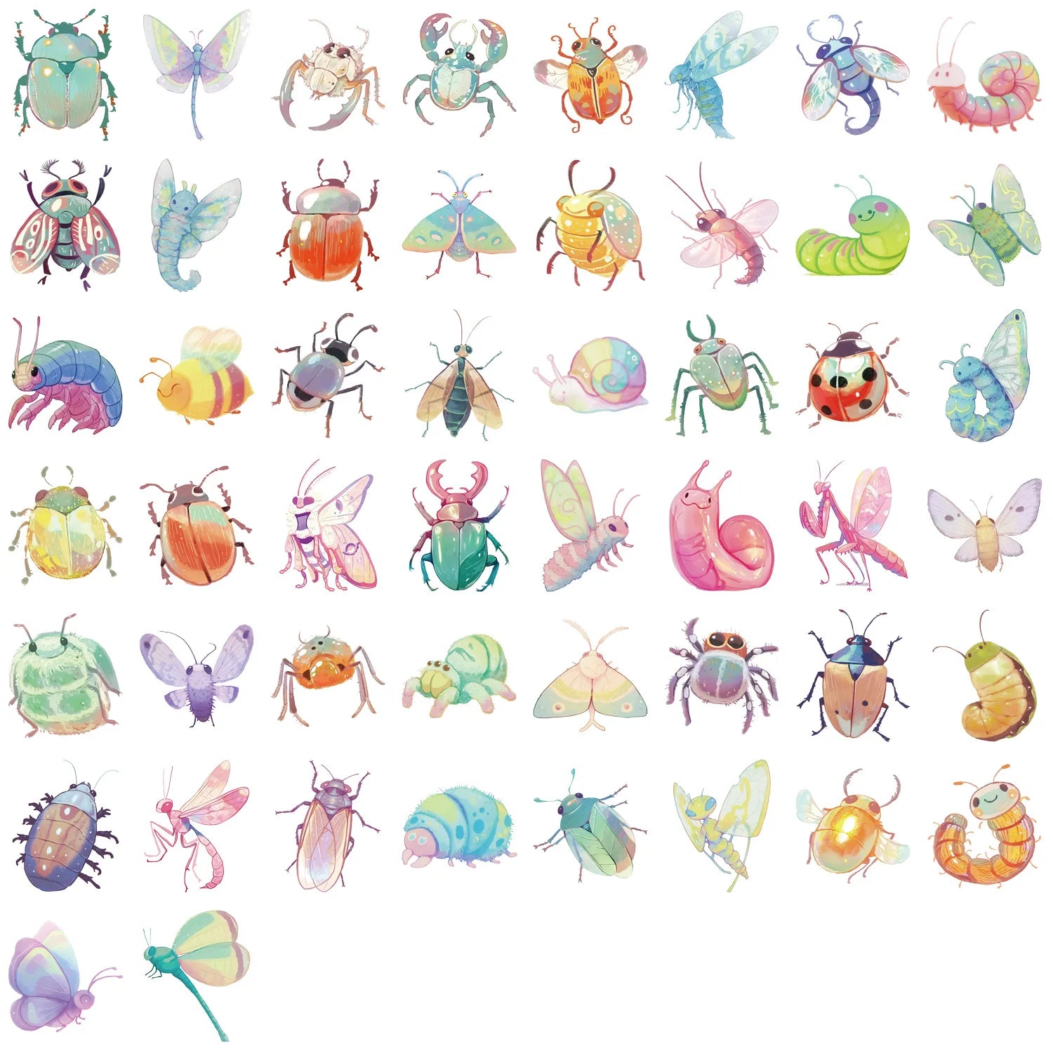 50/100PCS Waterproof Transparent PET Cartoon Candy Insect Stickers Decorative Guitar Notebook Stationery Stickers