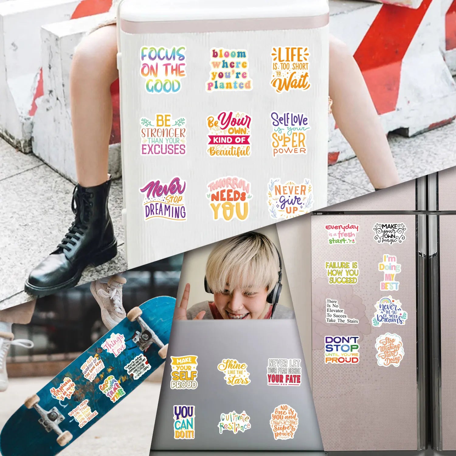 50/110PCS Inspirational Text Short Phrases English Slogan Personality Graffiti Sticker Car Luggage Suitcase Water Cup Sticker