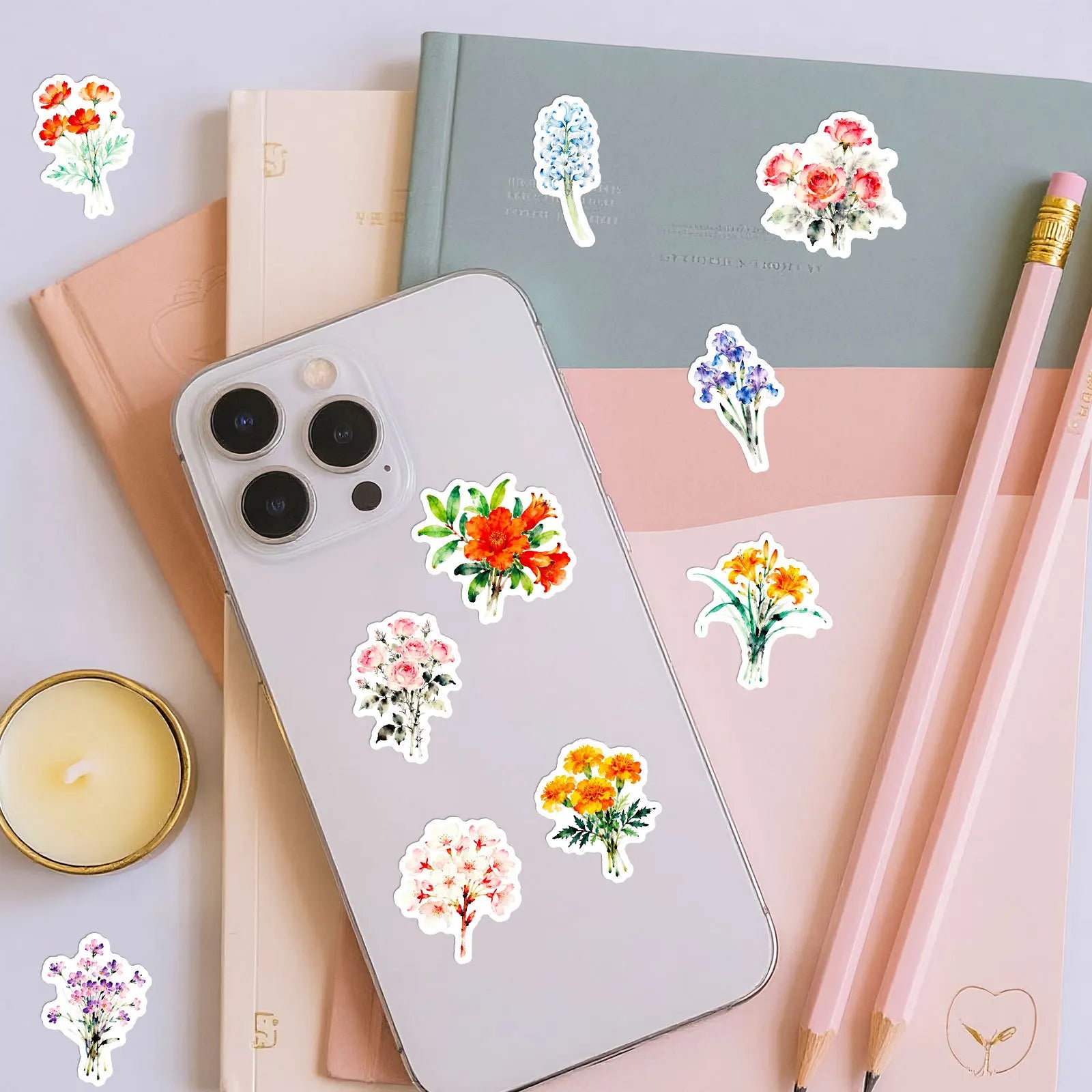 56PCS Fresh Plant Flower Stickers, Phone Cup Suitcase Diary Notebook Kids Stationery Decorative Art Decals Sticker