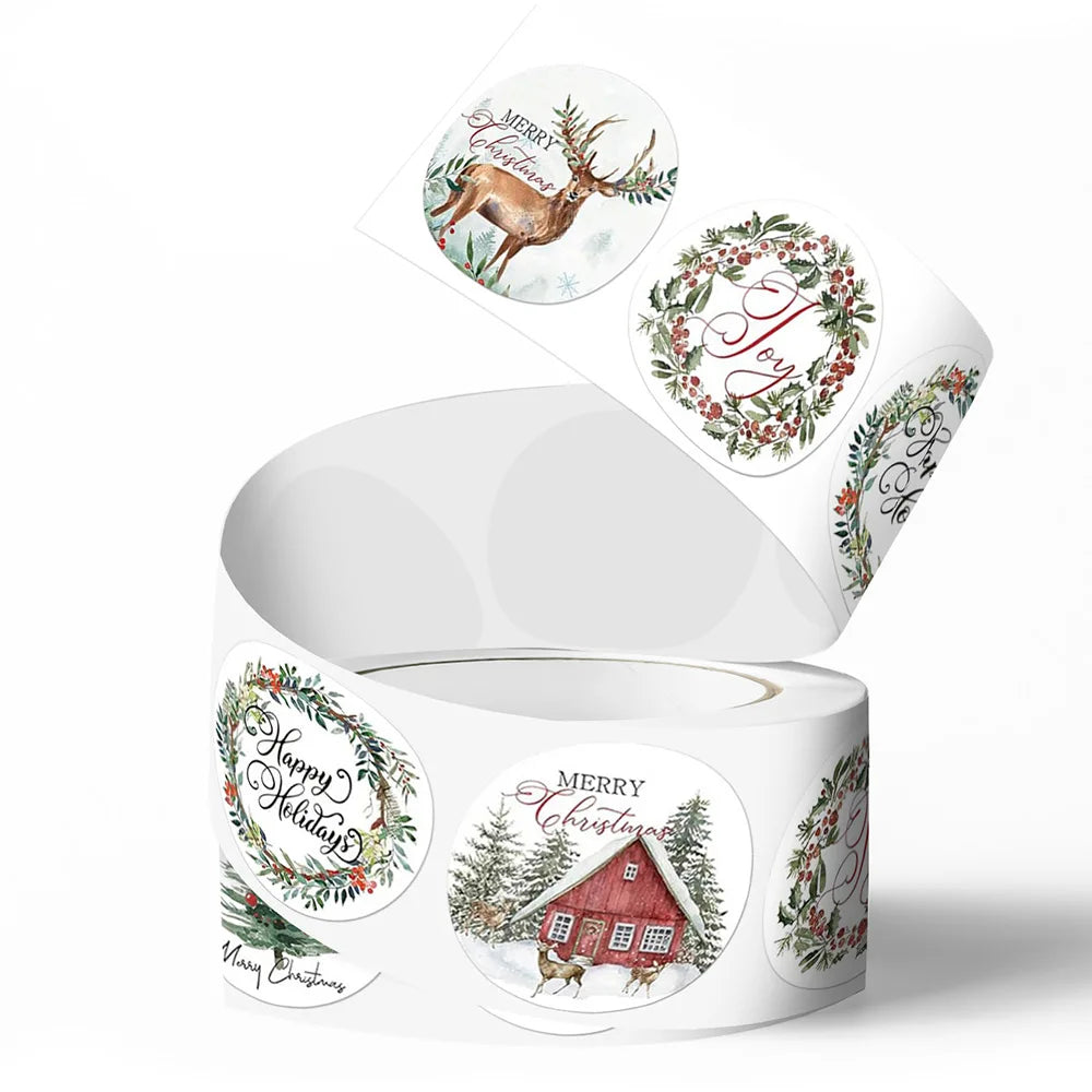 1000pcs 1inch Christmas Stickers for Envelope Round Merry Christmas Stickers 8 Designs Christmas Gift Decor Stickers