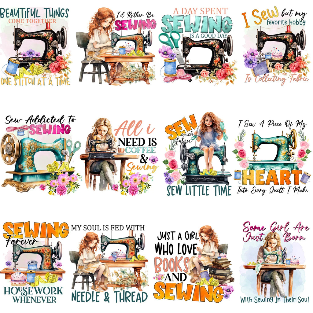 4/12 sheet Sewing Machine DIY Theme Iron-On Applique Patches T-shirt Heat Transfer DIY Clothing, T-shirts, Mask, Jeans, Backpack