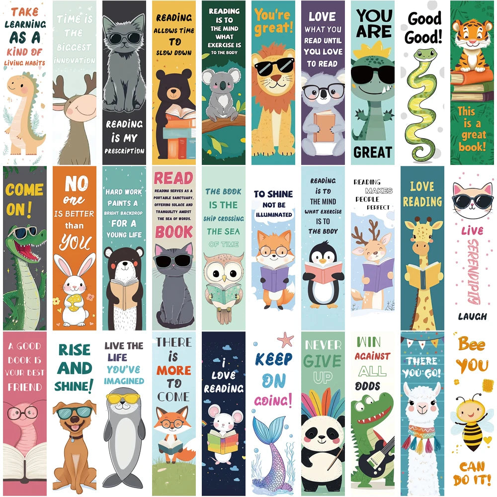 30PCS Animal Reading Bookmarks Annotations Decoration Creative Page Reading Handbook DIY Abstract Living Students Cards Bookmark