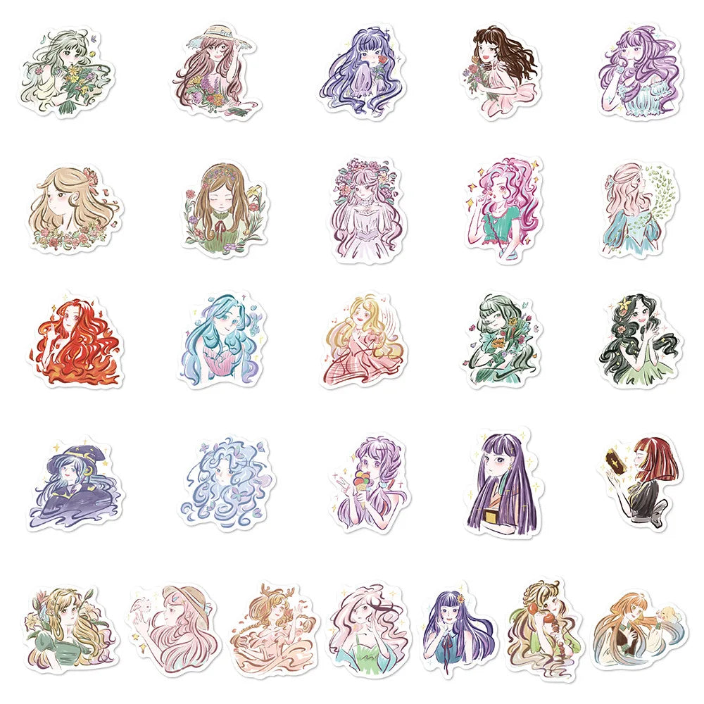 55/110PCS anime Girl Illustration Hand painted Sticker Decoration Handbook Luggage Case Notebook DIY Sticker