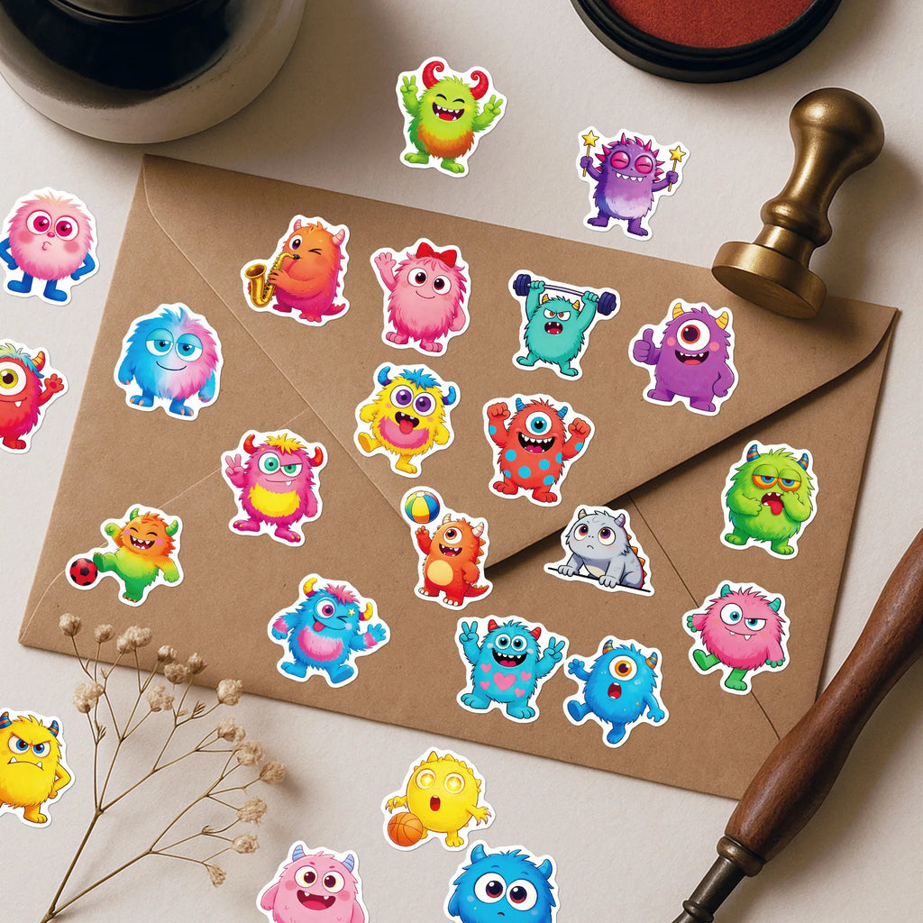 56Pcs Funny Monster Stickers Cute Expression Decals for Journal Diary School Supplies Craft Children's Stationery Reward Sticker