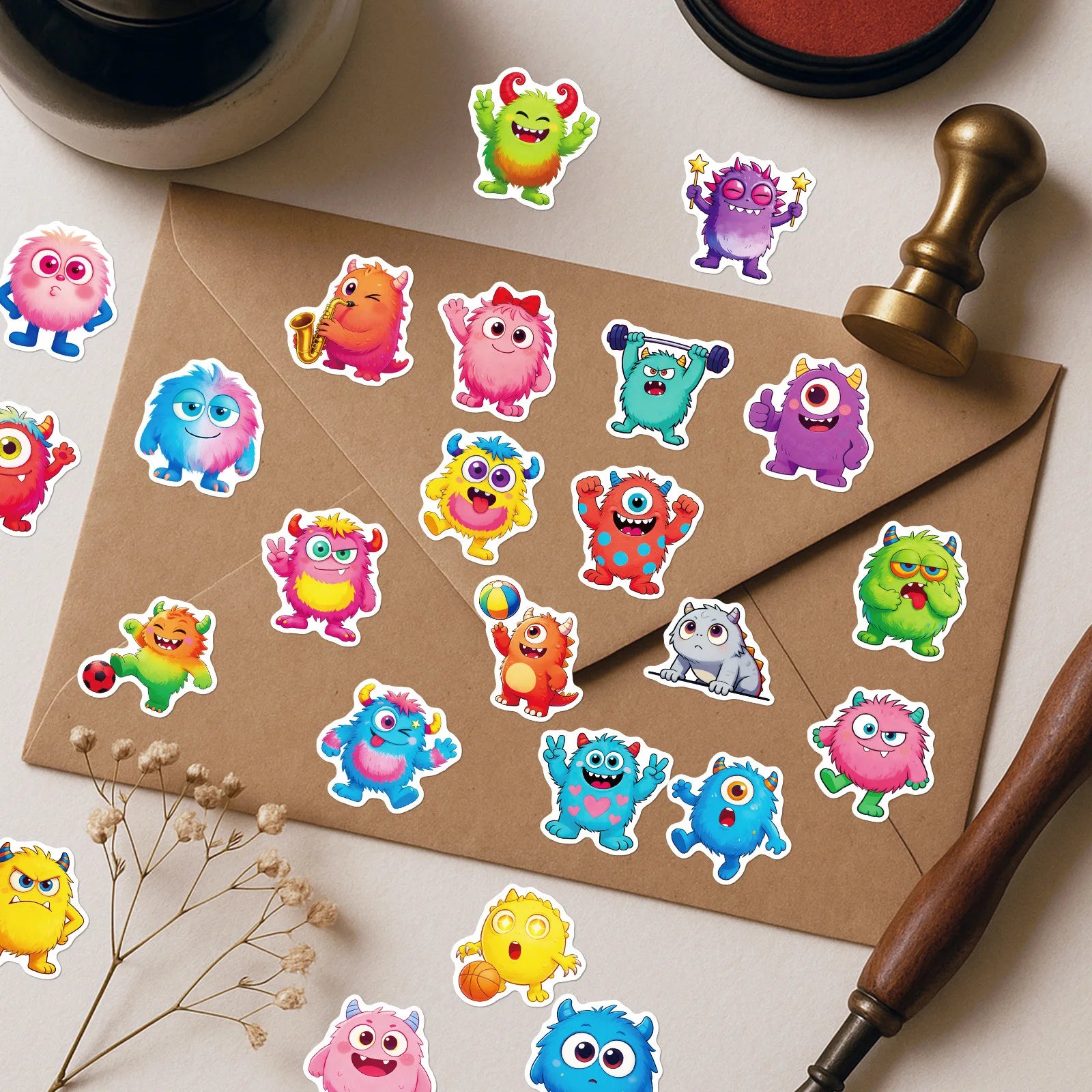 56Pcs Funny Monster Stickers Cute Expression Decals for Journal Diary School Supplies Craft Children's Stationery Reward Sticker