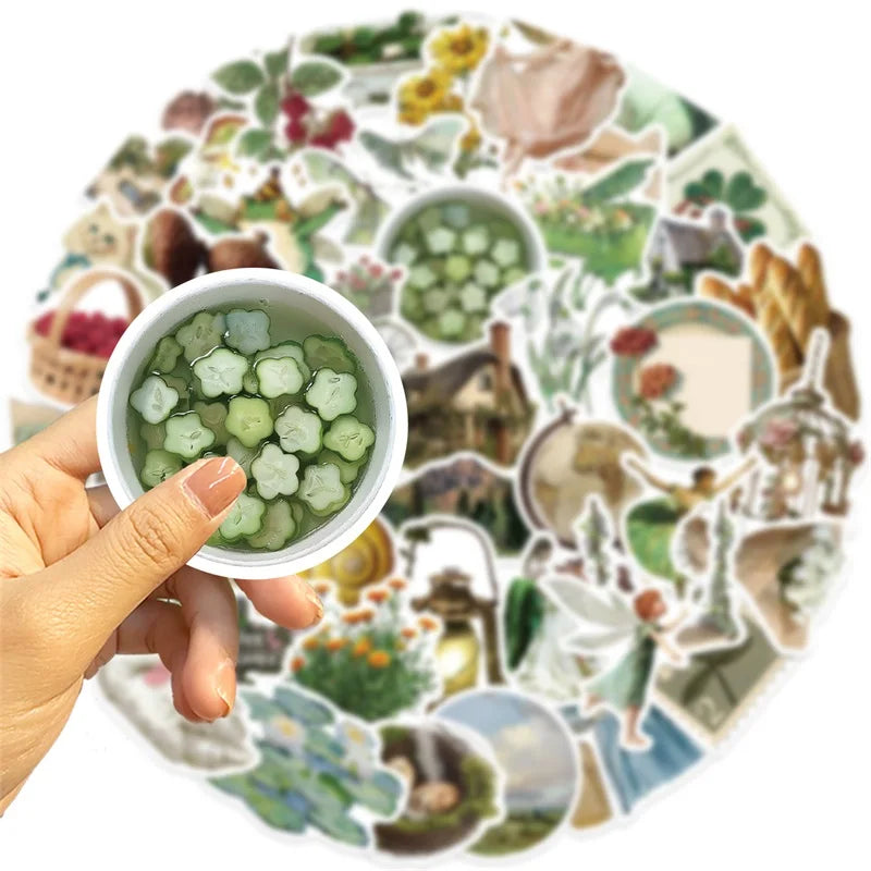 10/30/50PCS Vintage Rural Life PVC Sticky Sticker Aesthetic Children's Stationery DIY Decoration Scrapbooking School Supplies
