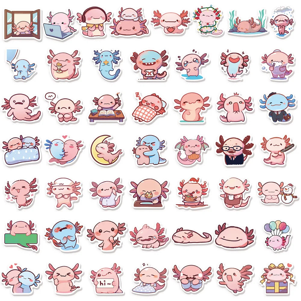 50PCS Cartoon Animal Fun Axolotl Graffiti Stickers DIY Manual Scrap Book Tablet Trendy Decoration Toy Stickers