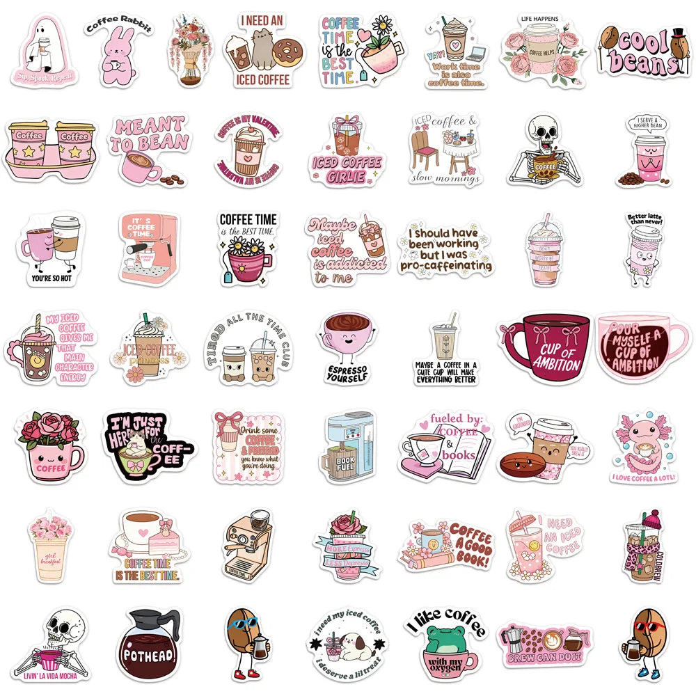 50PCS Funny Coffee Graffiti Stickers DIY Luggage Scooter Water Cup Computer Tablet Waterproof Stickers