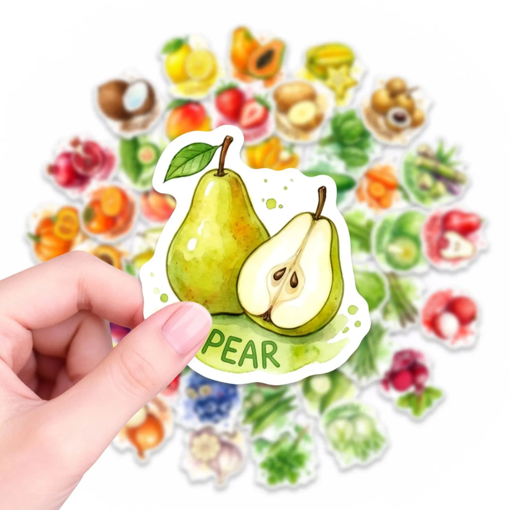 50/100 Pcs HD Watercolor Vegetable Fruit Food Stickers Thick Waterproof for Phone Fridge Cabinet Oven Lunch Box Helmet Decals