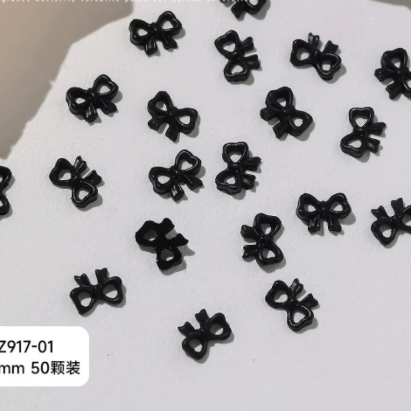 New Ribbon Bow Nail Art Accessories Black Dot Butterfly Bow Kont Bow Tie Nail Charms Flatback Resin Nail Rhinestones Decorations