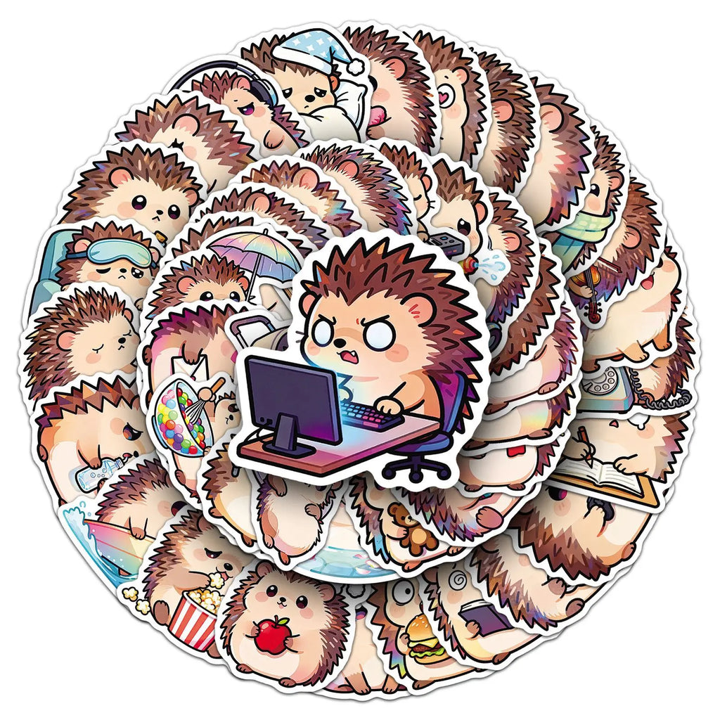 50PCS Cartoon Hedgehog Stickers, Cute Animal Waterproof Decals for Stationery Computer Cup Journal Decor Funny Reward Sticker