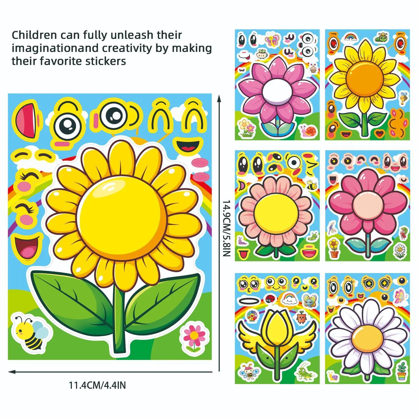 8/16/24PCS Cute Flower Puzzle Creative Stickers DIY Cartoon Stickers Card Gifts Children Rewards DIY Stickers