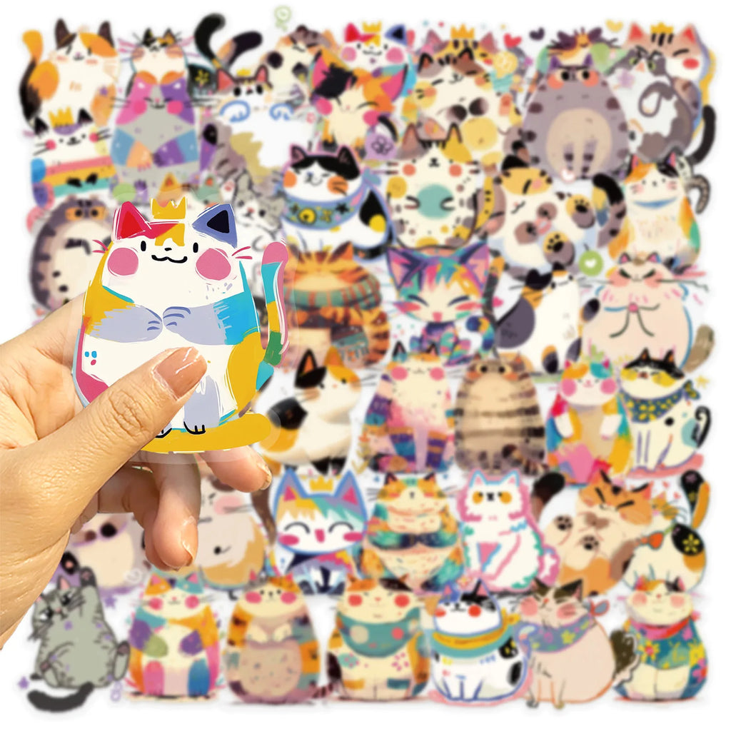 50PCS Kids Cute Cartoon Cat Dog Meme/Kitten Sticker Pack Waterproof Transparent PET Decor Guitar Notebook Stickers