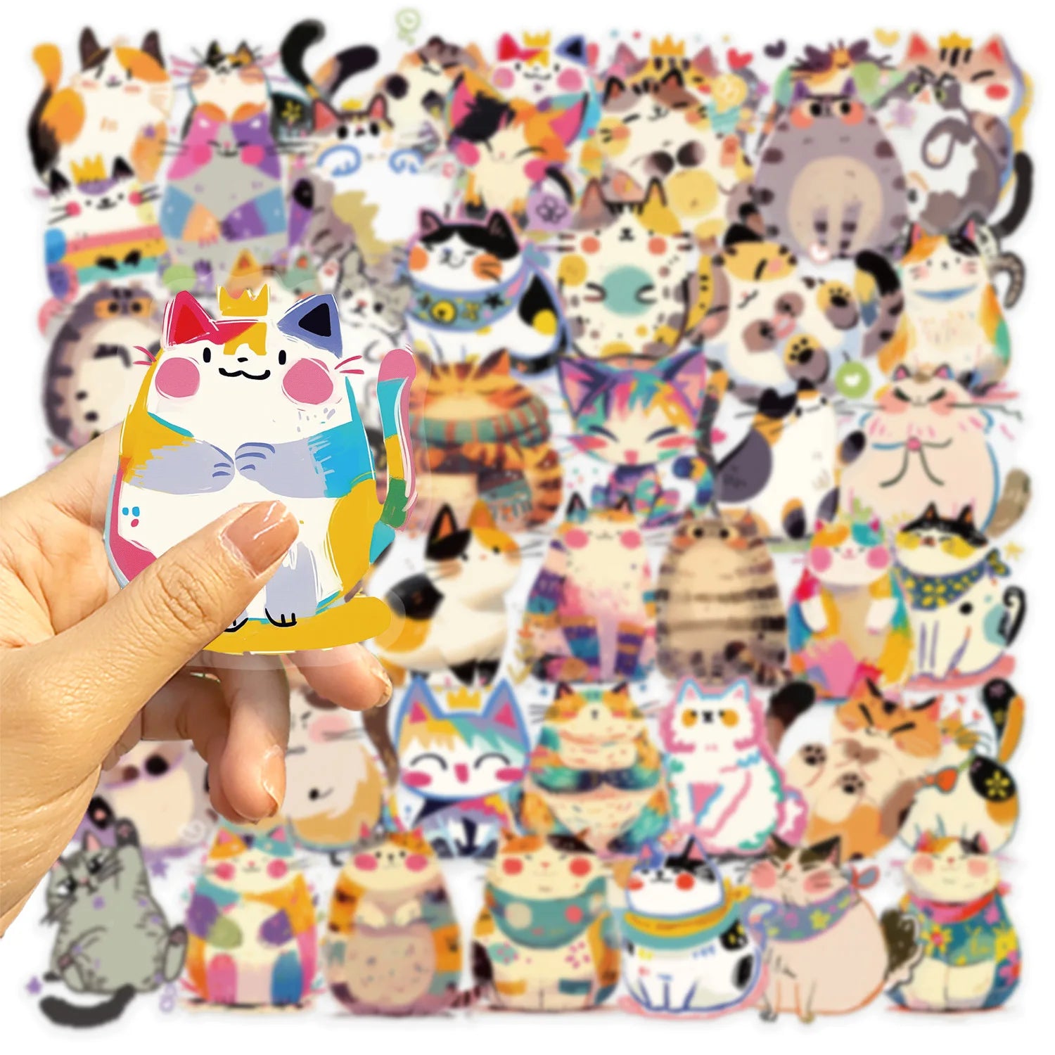 50PCS Kids Cute Cartoon Cat Dog Meme/Kitten Sticker Pack Waterproof Transparent PET Decor Guitar Notebook Stickers
