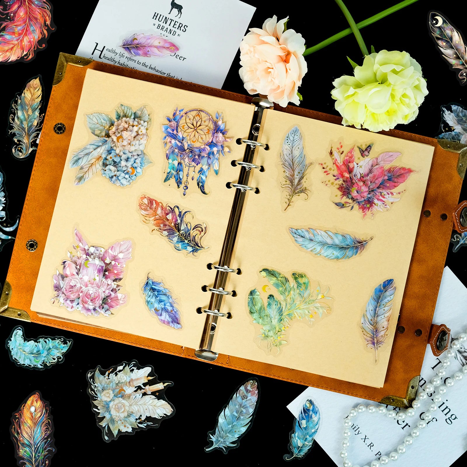 30PCS Feather Stickers, Artistic Retro DIY Waterproof Stickers for Scrapbook Supplies Junk Journa