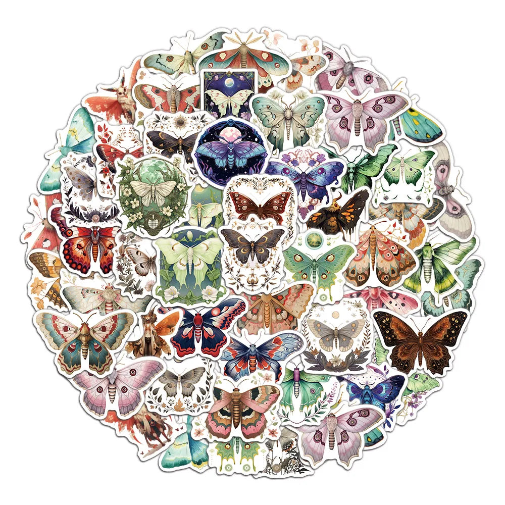 50PCS Colorful Moth Cartoon Stickers DIY Phone Cases Laptop Refrigerator Stickers Desktop Stickers Waterproof Stickers