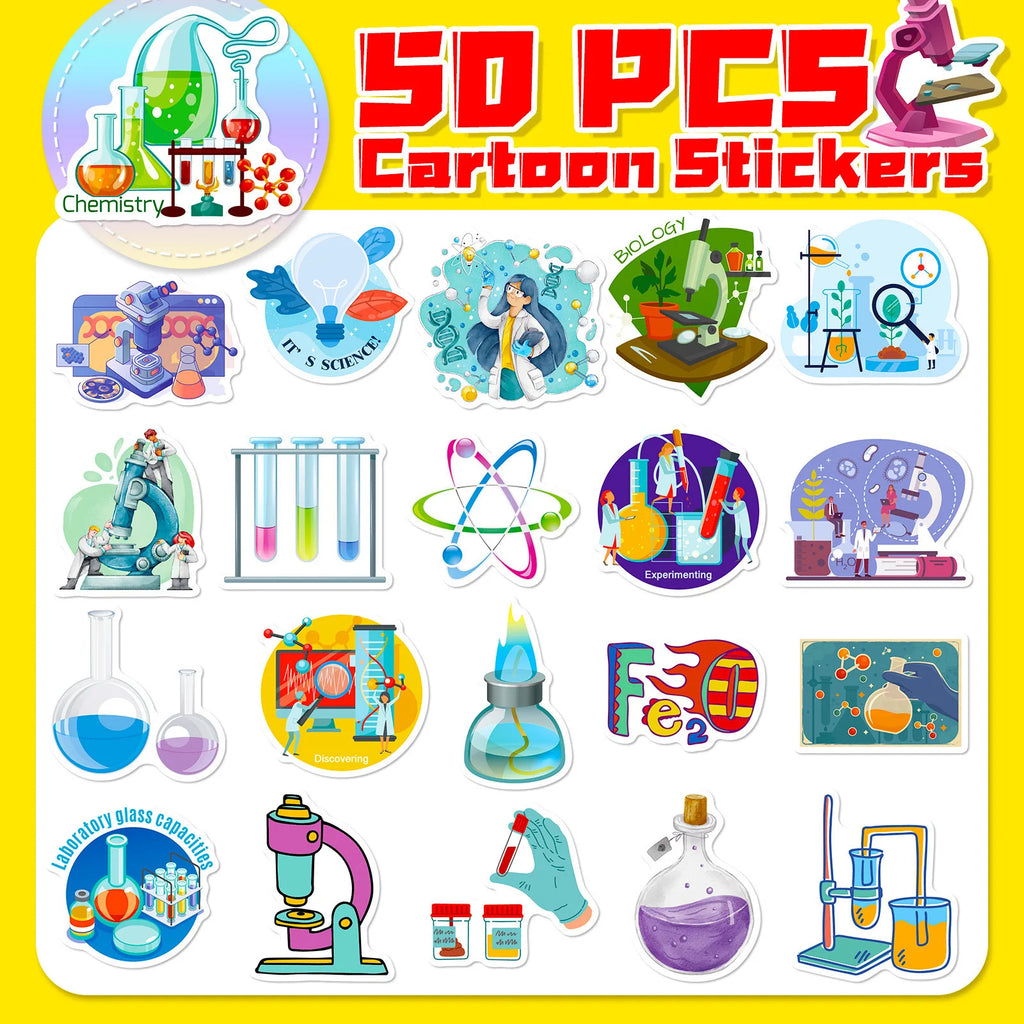 50/100PCS Scientific Chemistry Equipment Laboratory Cartoon DIY Computer Notebook Stationery Decorative Stickers