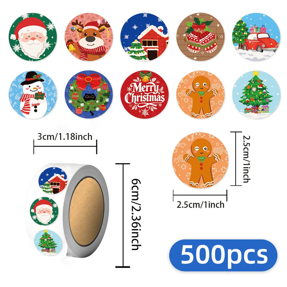 500PCS Cartoon Christmas Decoration Small Pattern Roll DIY Luggage Water Cup Handmade Scrapbook Christmas Gift Stickers