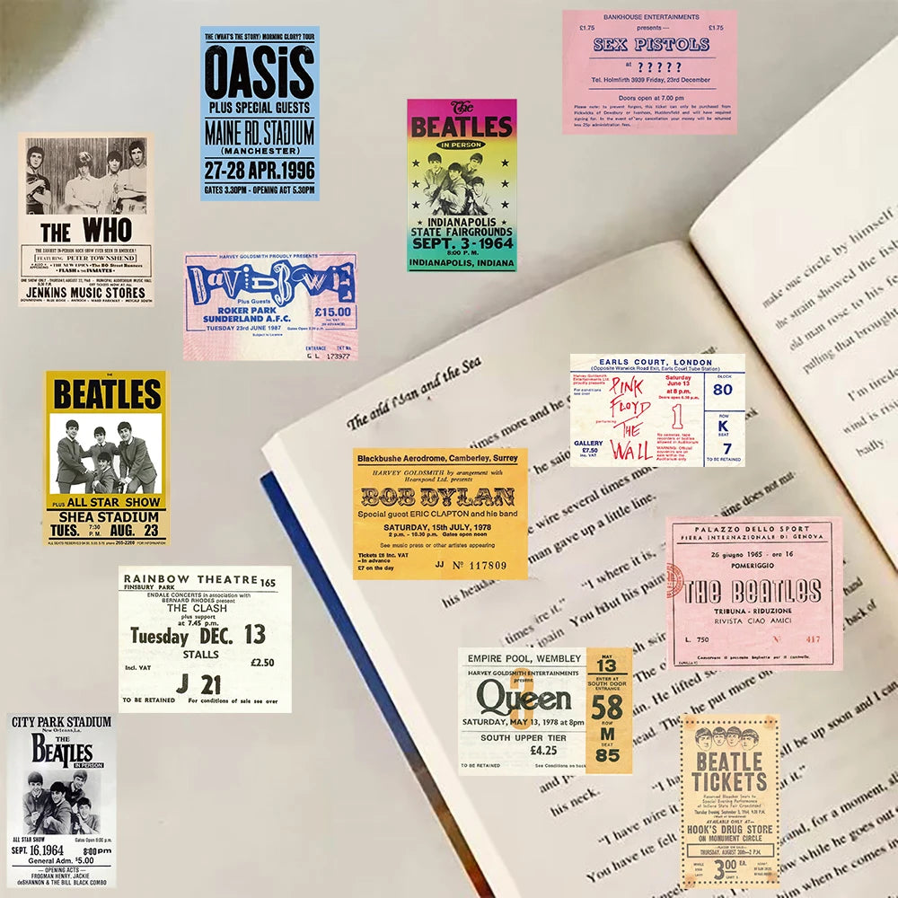 50PCS Vintage Tickets Stickers Aesthetic Funny Miniature World Coffee Small House Streetwear Scene Account Wall Casual Stickers