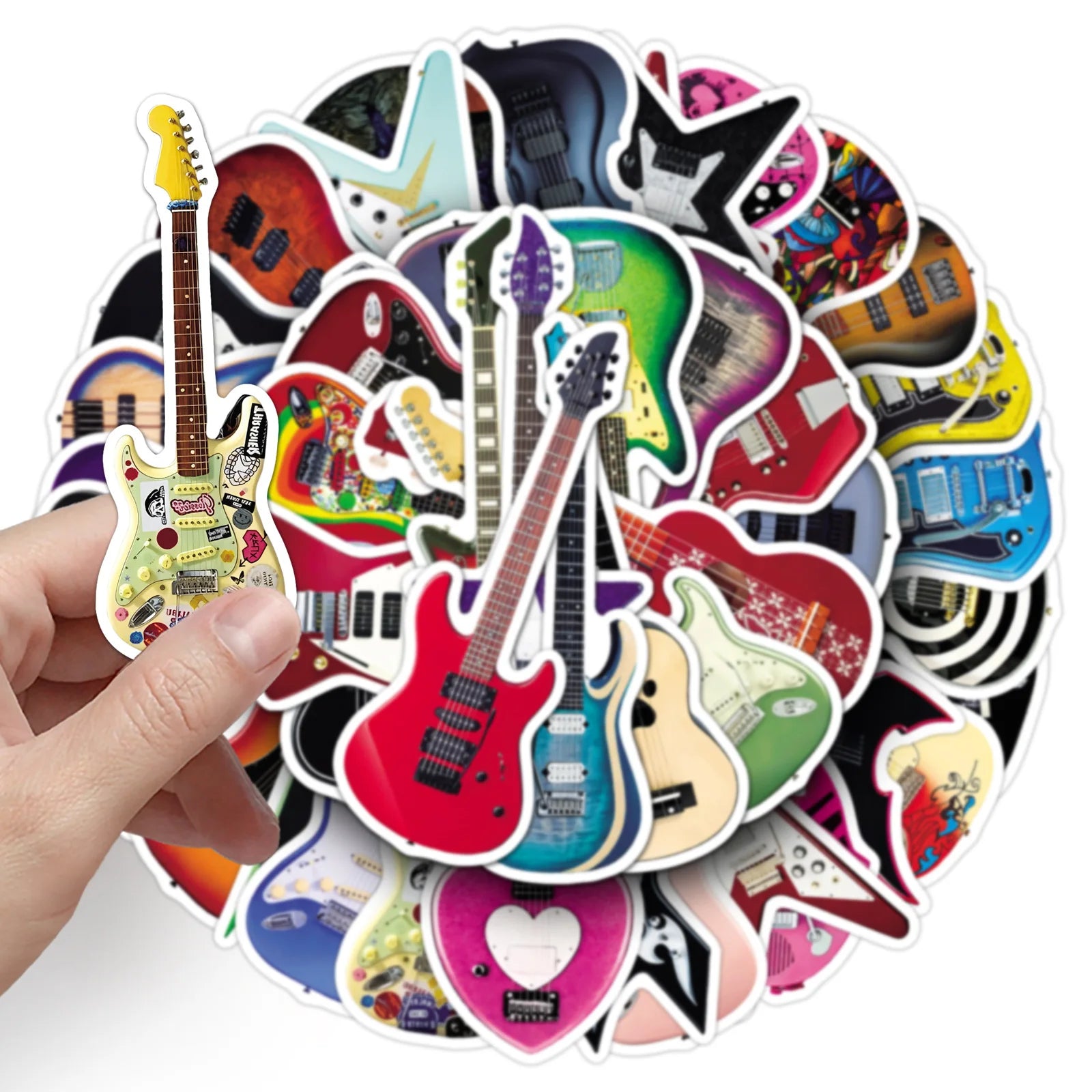 50-Pack Guitar Graffiti Stickers Cartoon Musical Instrument Decorations for Water Bottles Luggage Helmets Stationery Notebooks