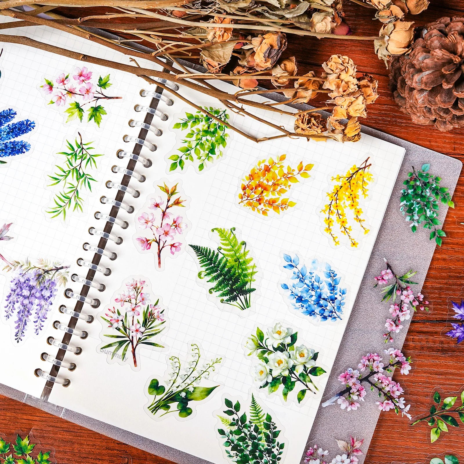 56/112 Pcs Vintage Colorful Floral PET Clear Waterproof Stickers for Decor Stationery Box Vase Drawer Storage Box Notebook
