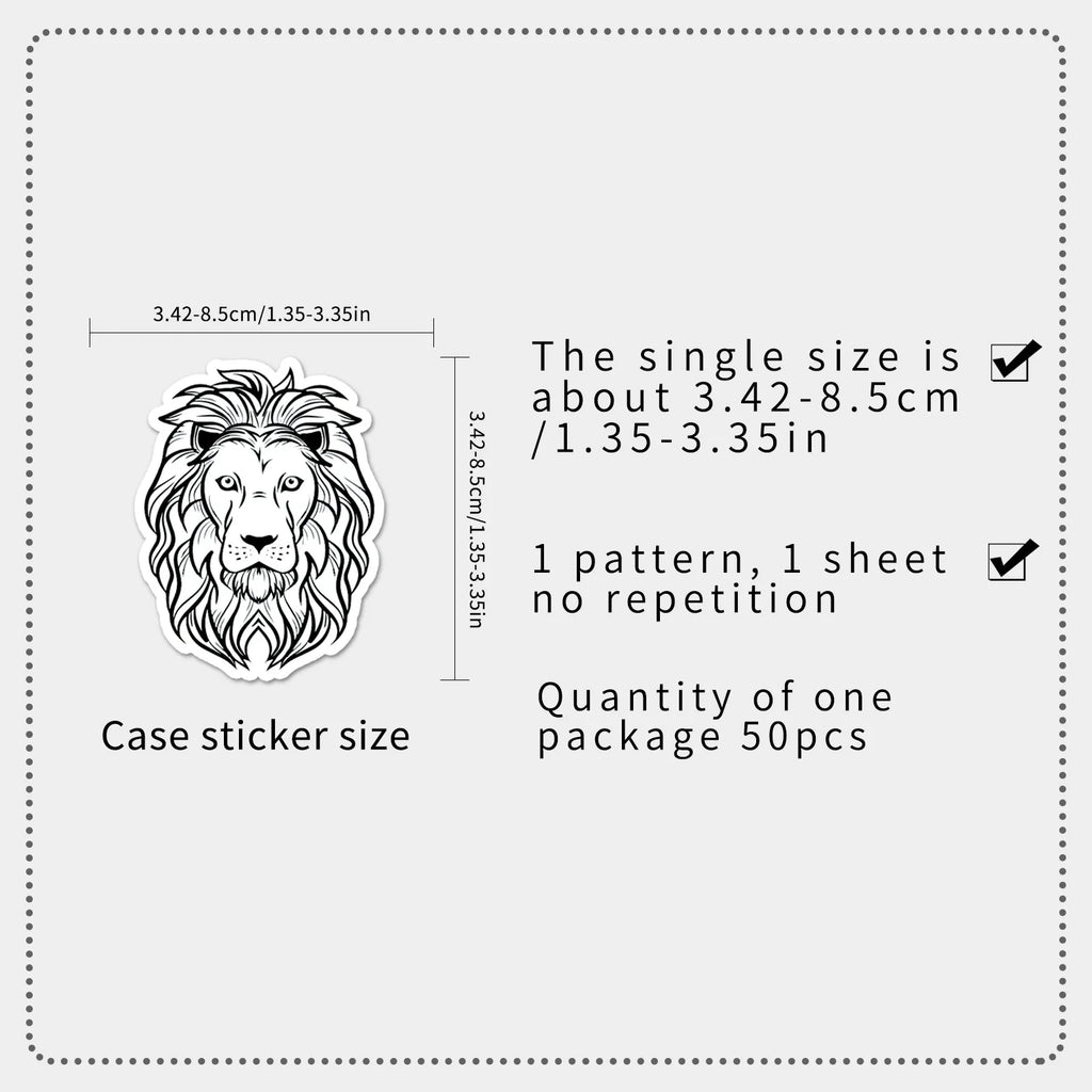 50-Pack Lion Graffiti Stickers Stationery Notebook Skateboard Water Cup Luggage DIY Waterproof Decals