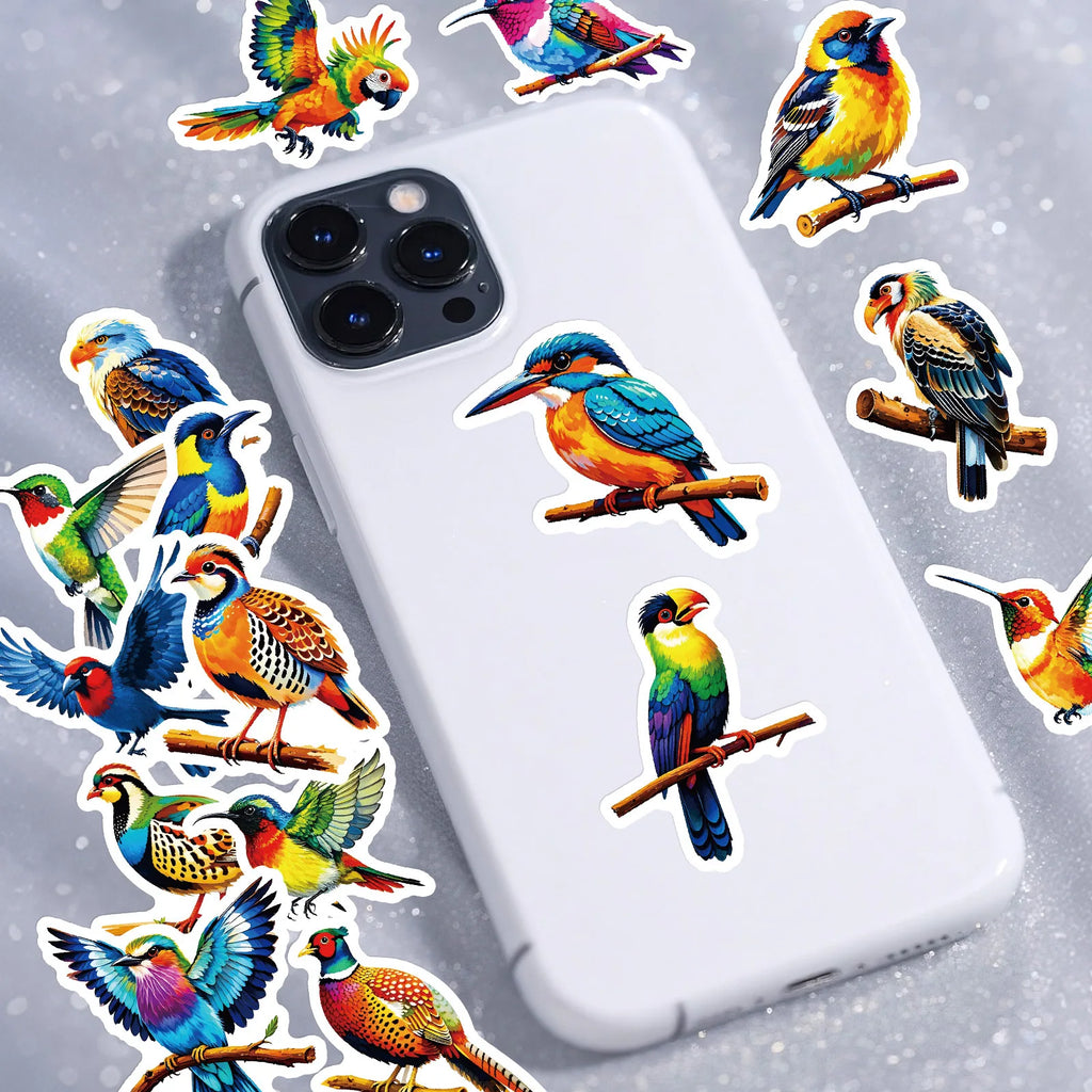 56/112 Pcs Colorful Bird Doodle Stickers Clear Pattern Non Trace Adhesive for Phone Window Fridge Furniture Envelope Decals