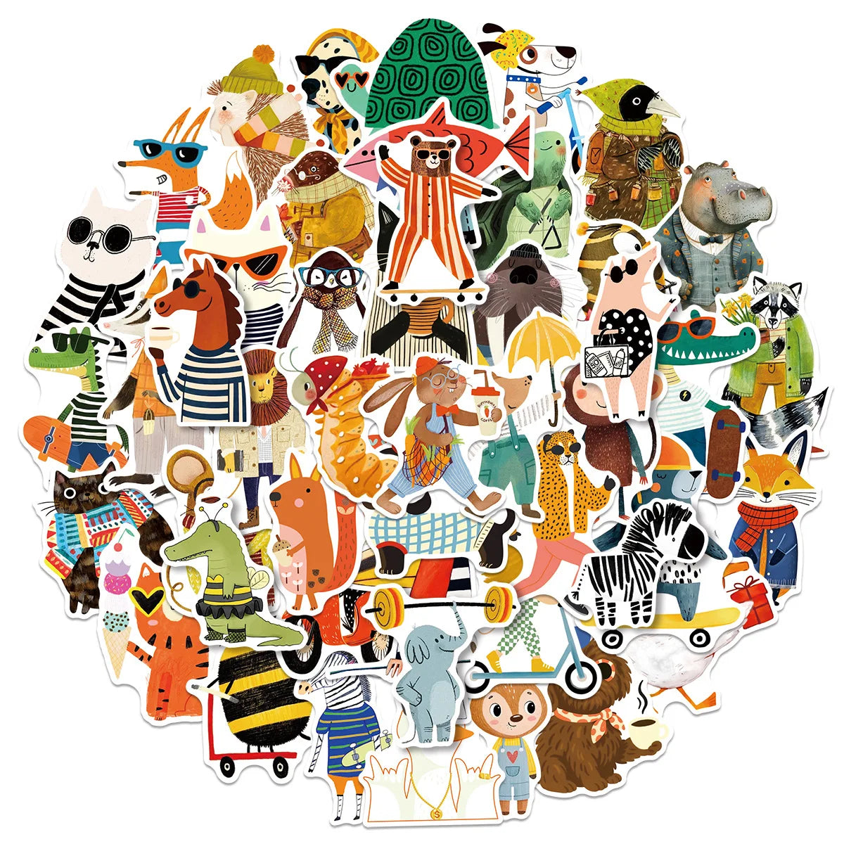50-Pack Cute Watercolor Animal Stickers DIY Decorations for Mobile Phones Laptops Journaling Scrapbooking