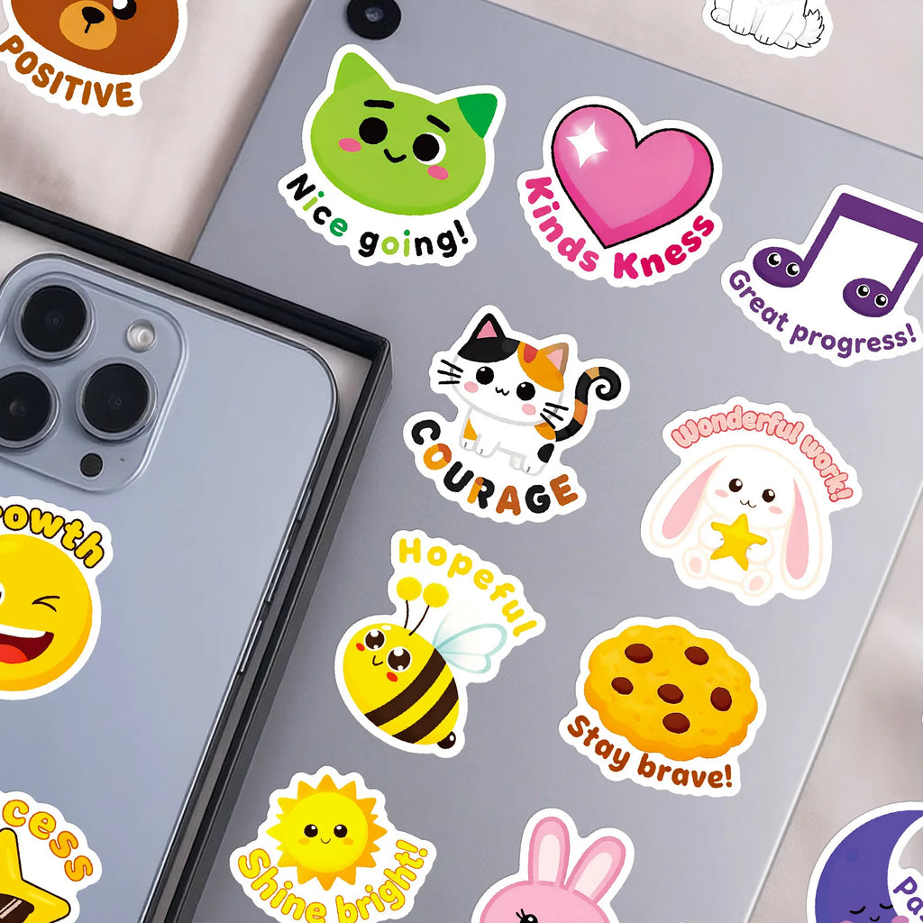 50PCS Cute Animal Encouragement Doodle Stickers, Notebook Stationery Phone Scooter Inspirational Phrase Decorative Art Sticker
