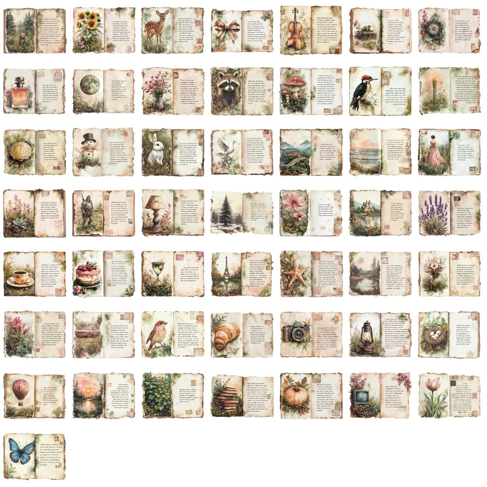 50PCS Read Retro Watercolor Diary Sticker Stationery Phone Luggage Scrapbooking Graffiti Art Picture Laptop Fashion Stickers